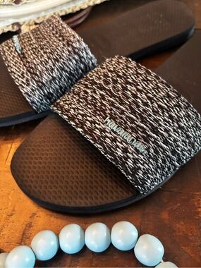 ⛵️Havaianas Black Grey Blue Knit Slide Sandals for Women size 7.5 Beach Slides